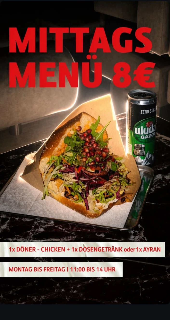 Mittagsmenü Angebot: Chicken Döner mit Getränk oder Ayran für 8 Euro